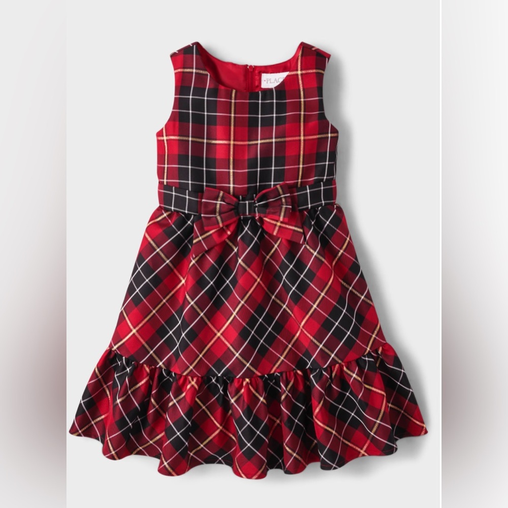Christmas Toddler Plaid Satin Tiered Fit And Flare Dress - Red 3T